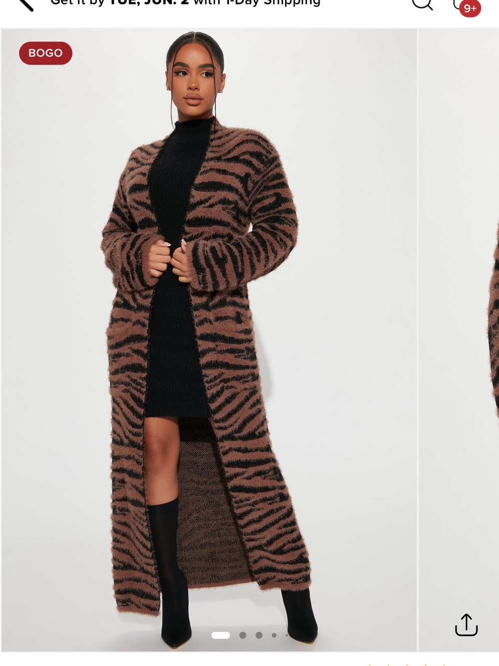 Fashion Nova Brown and Black Zebra-Print Fuzzy Long Cardigan